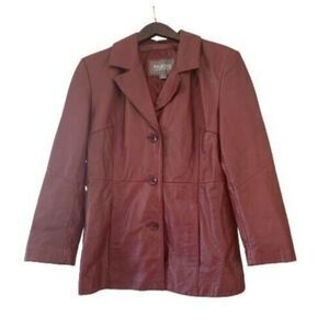 Vintage Wilsons Jacket Womens L Dark Red Coat Pockets Notch Lapel Leather